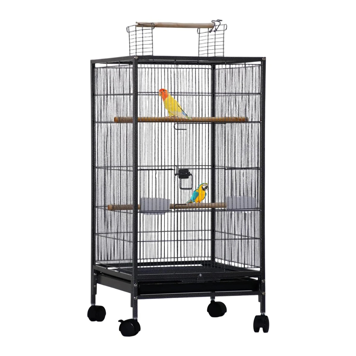 HiMiss Open Top Parrot Cage With Rolling Stand And Tray