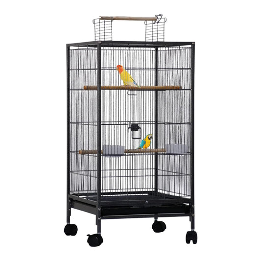 HiMiss Open Top Parrot Cage With Rolling Stand And Tray
