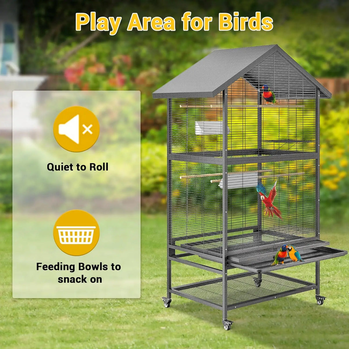 Wrought Iron Parrot Flight Cage With Rolling Bird Aviary Stand