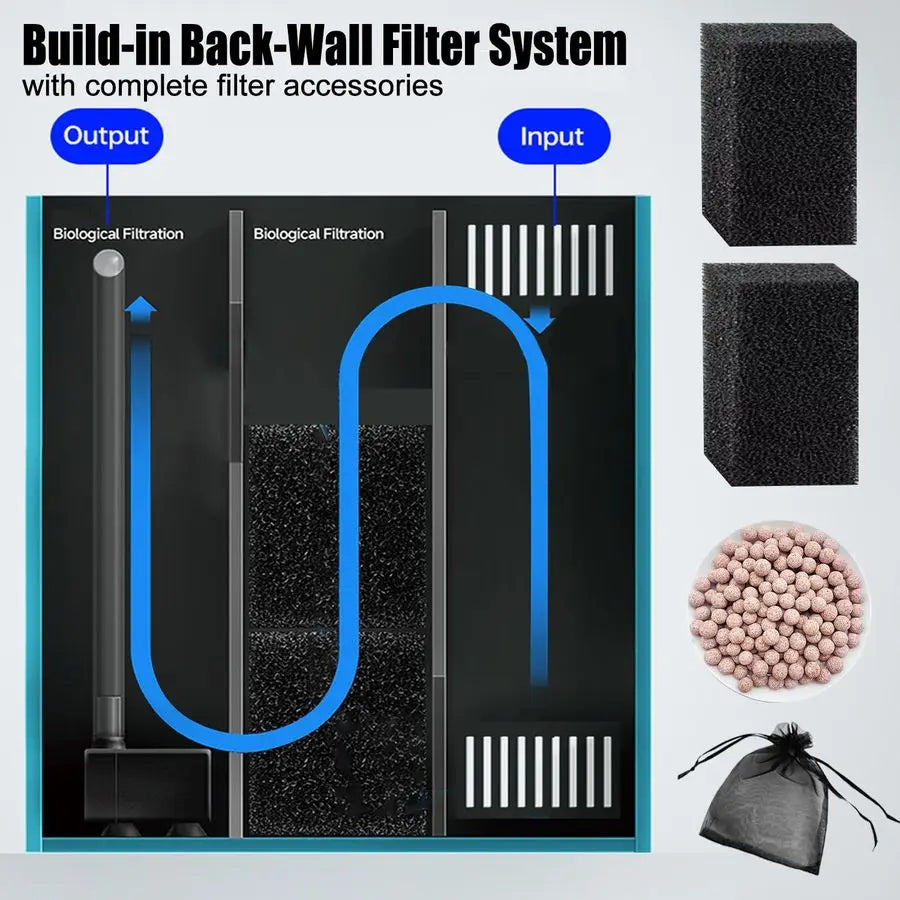 Fish Tank Kit, 2.5 Gallon Betta Fish Aquariums with Filter,Filter Floss,Iron Bracket amp Light,Fish Tanks for Starter, Black7.8L