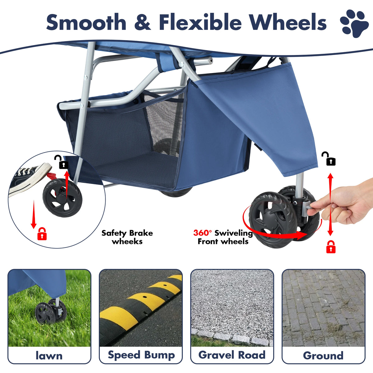 Premium Foldable Three Wheel Pet Stroller For Outdoor Travel
