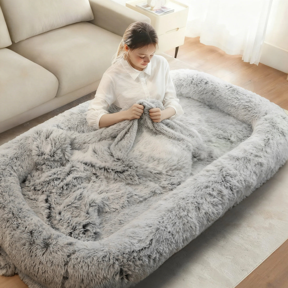 Orthopedic Faux Fur Human Dog Bed With Removable Cover