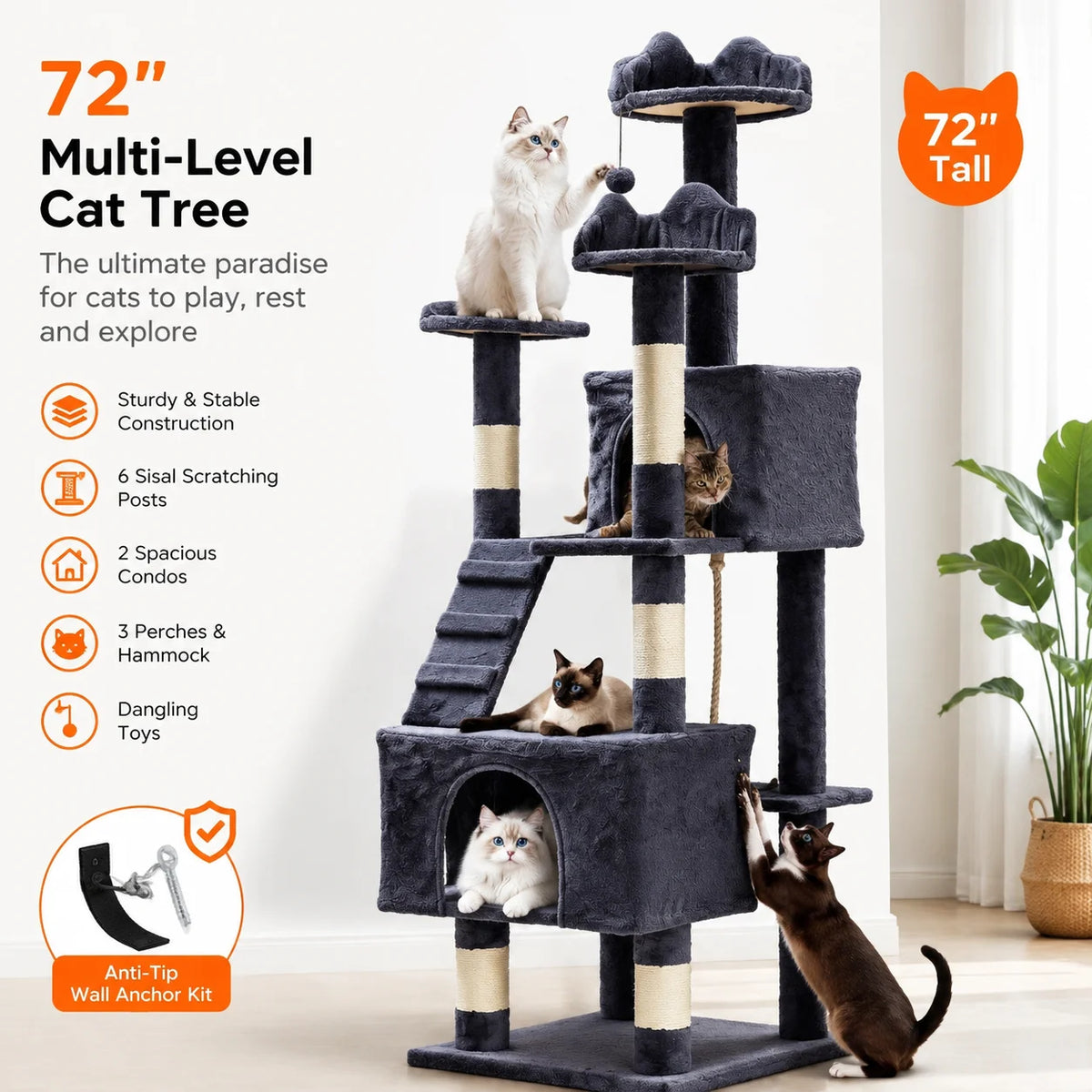 Premium Multi Level Cat Tree With Sisal Scratching Posts