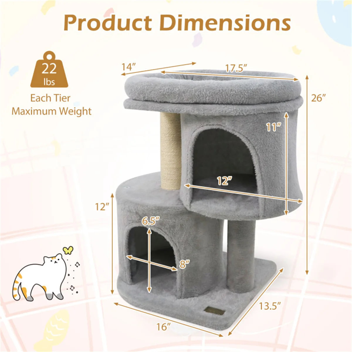 Zynkloac Anti Tip Cat Tree Tower With Sisal Scratching Posts