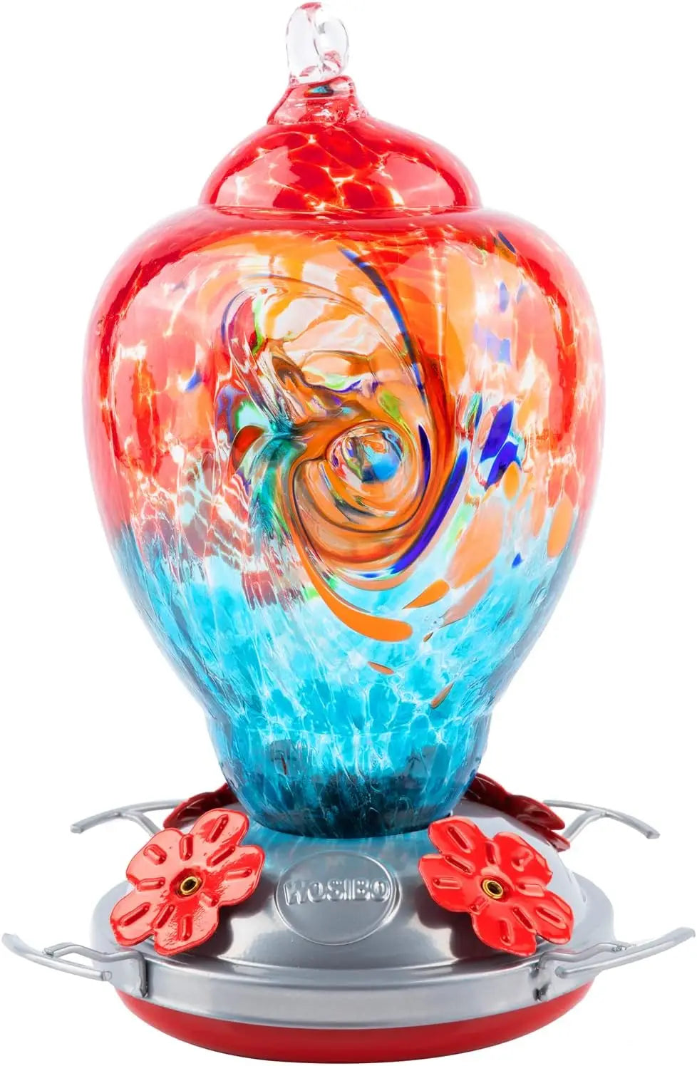 Hand Blown Glass Hummingbird Feeder With Ant Proof Moat Kit