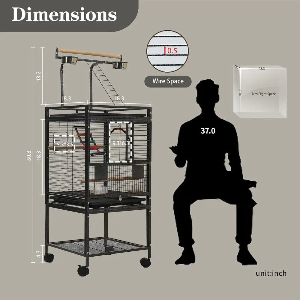 51" Small Bird Cage with Stand,ParaCage, Parrot cage with ParaToys, Bird Cage Accories,Birdcage Covers or Lovebirds Cockatiel Co
