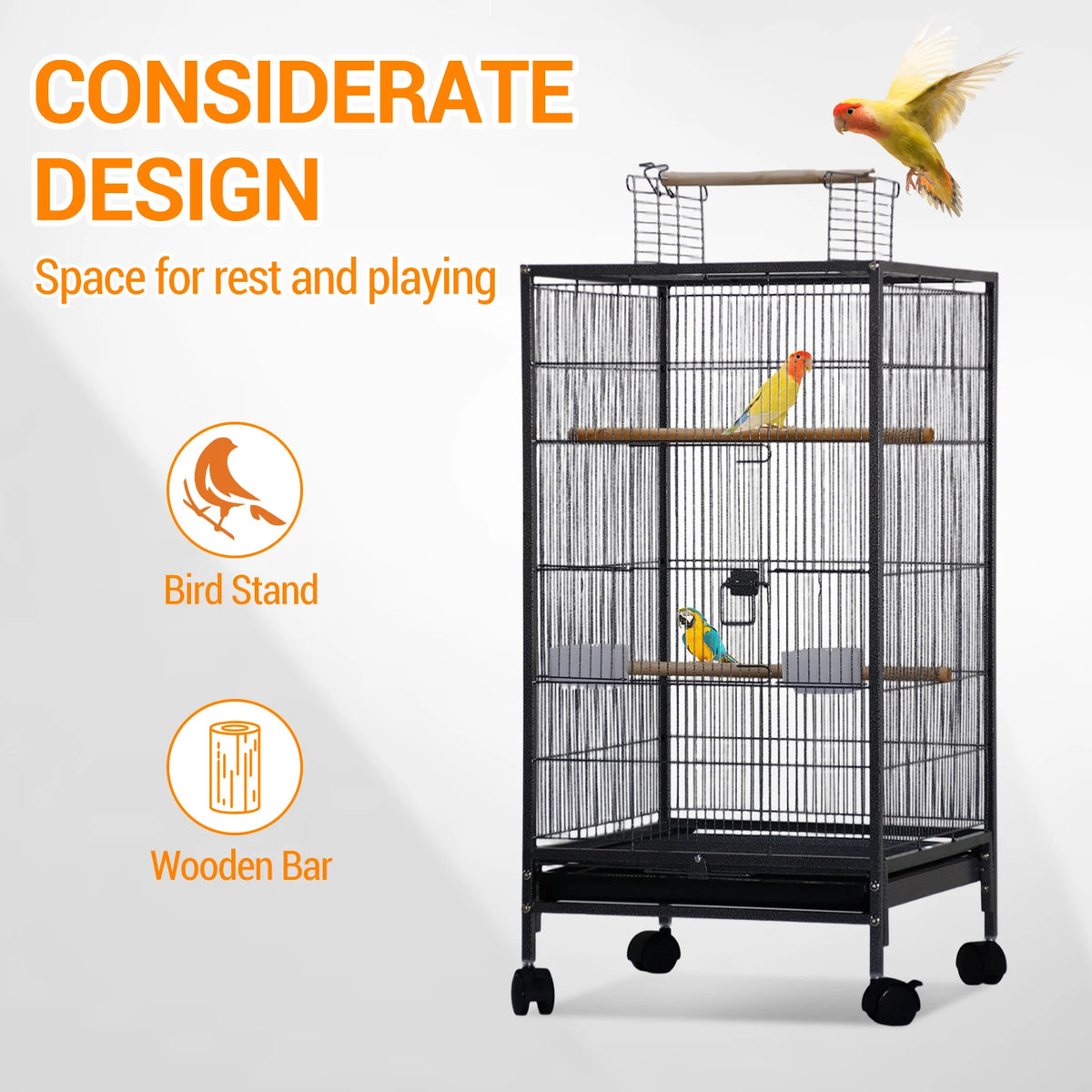 HiMISS Open Top Metal Bird Cage Featuring Wooden Perches