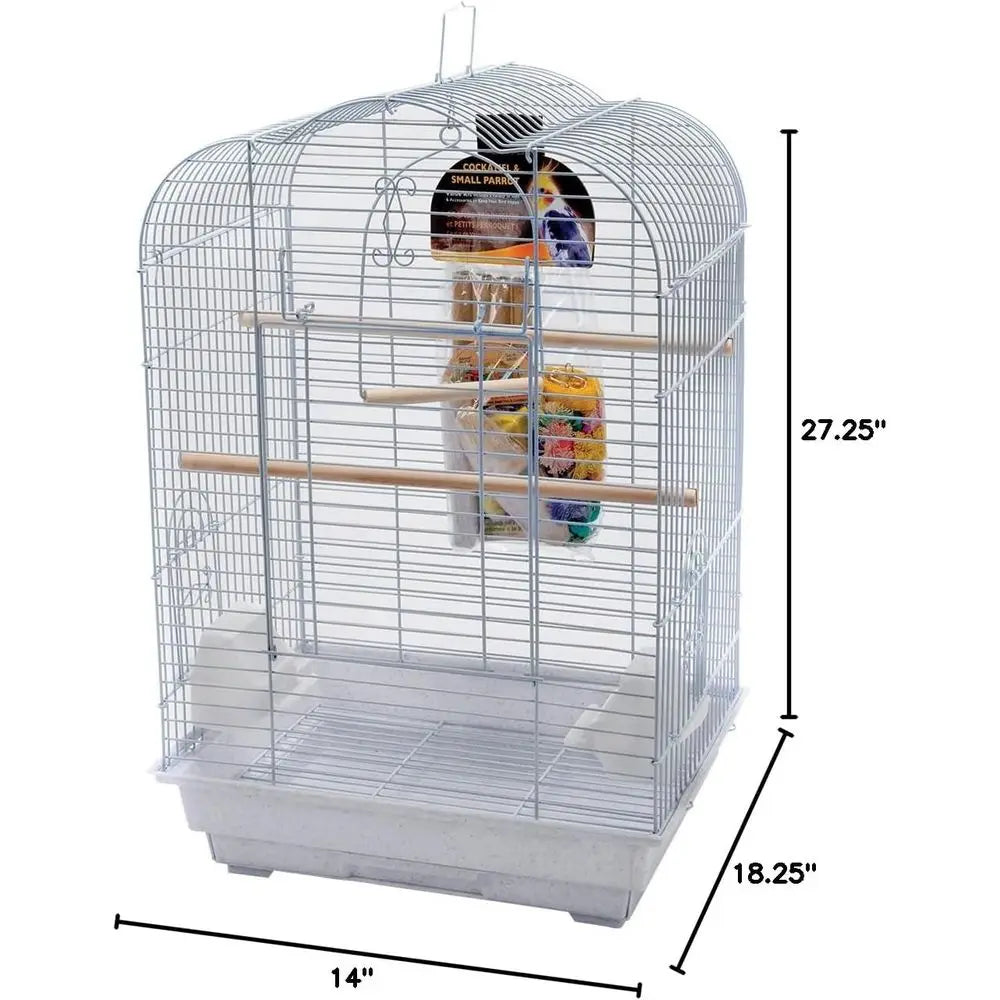 Cockatiel & Small Parrot Starter Kit with Lockable Birdcage and Accories - White