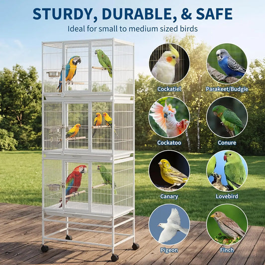 HiMISS Multi Compartment Bird Cage With Sturdy Steel Frame